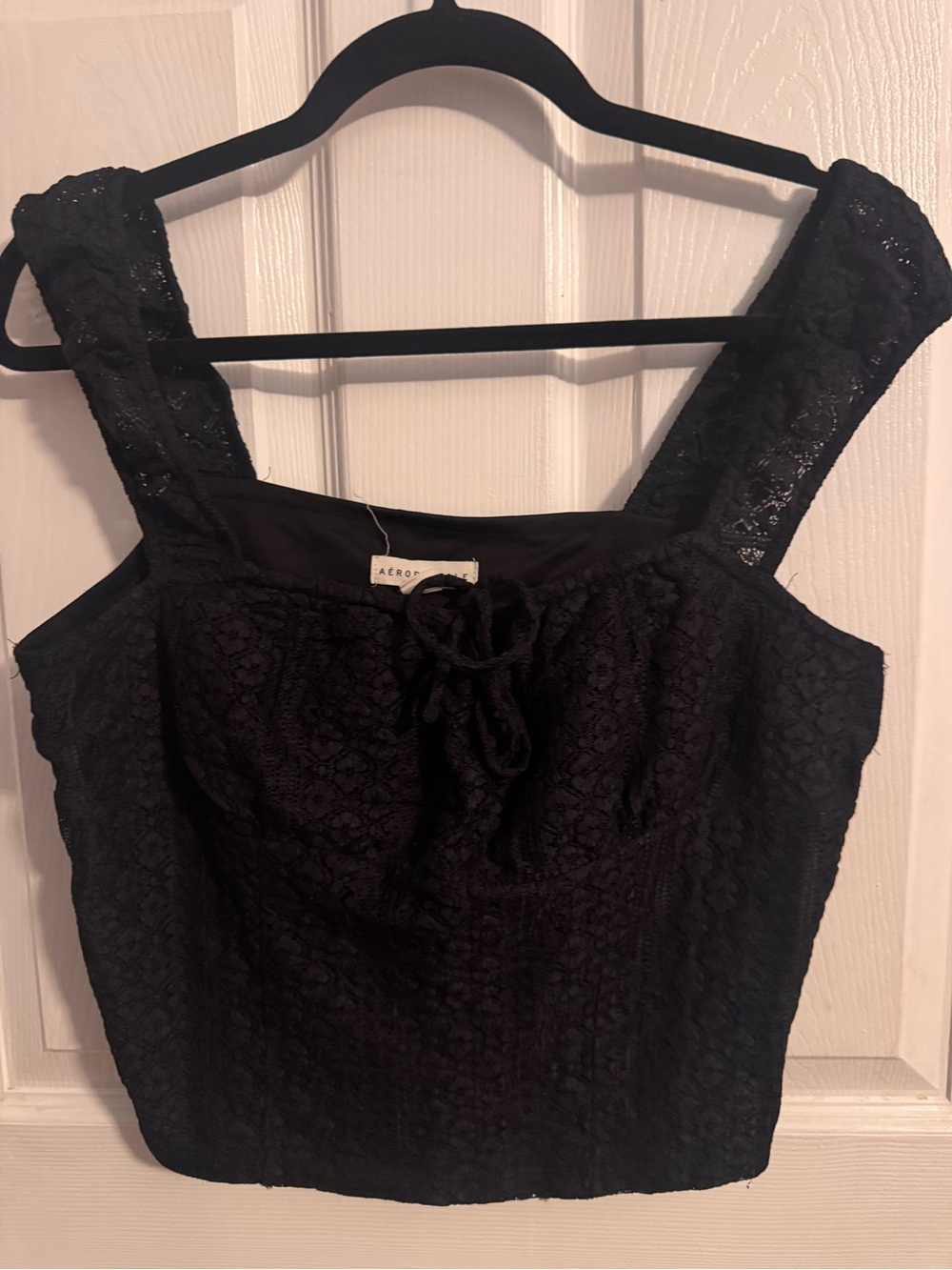 Aeropostale Black Lace Tie-Front Square Neck Crop Top